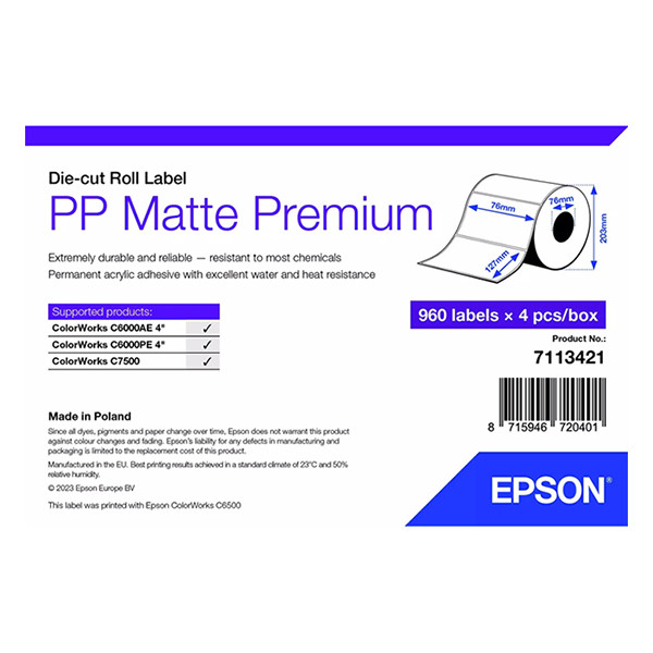 Epson 7113421 PP matte label 76 x 127 mm (origineel) 7113421 084484 - 1
