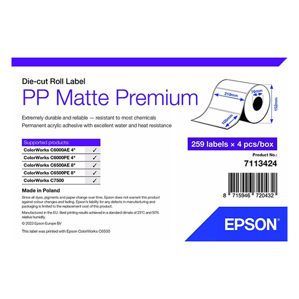 Epson 7113424 PP matte label 210 x 105 mm (origineel) 7113424 084487 - 1