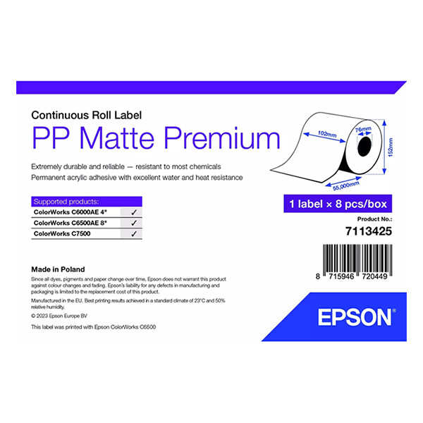 Epson 7113425 PP matte label 102 mm x 55 m (origineel) 7113425 084488 - 1