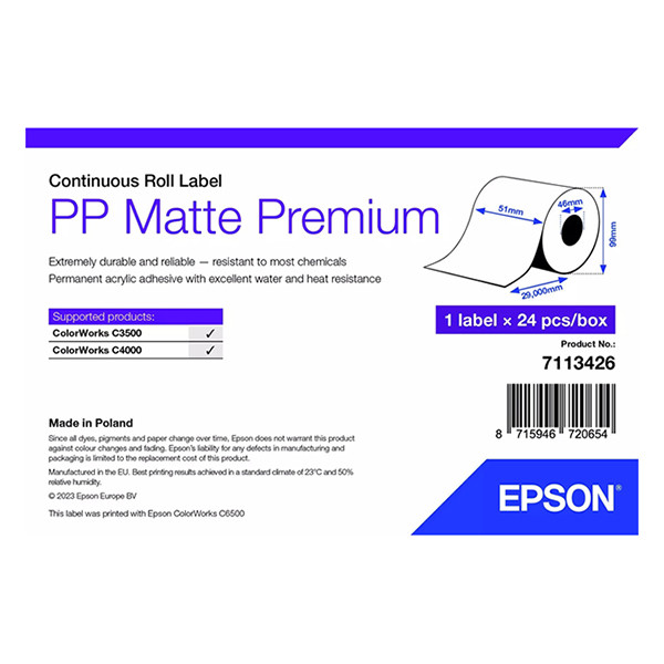 Epson 7113426 PP matte label 51 mm x 29 m (origineel) 7113426 084489 - 1