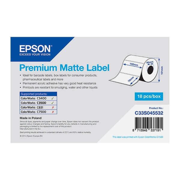 Epson C33S045532 premium matte label 102 x 76 mm (origineel) C33S045532 083378 - 1