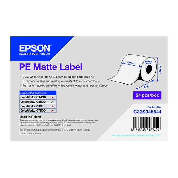 Epson C33S045544 PE matte label 51 mm x 29 m (origineel) C33S045544 083404 - 1