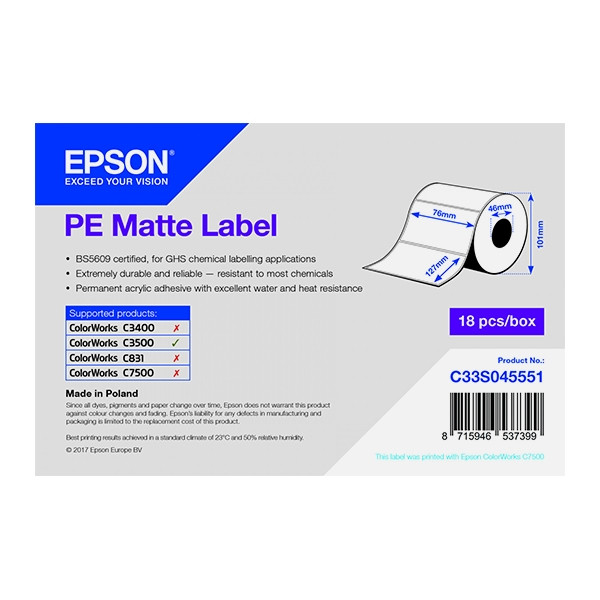 Epson C33S045551 PE matte label 76 x 127 mm (origineel) C33S045551 083390 - 1