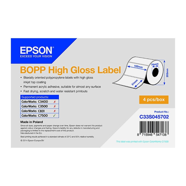Epson C33S045702 BOPP high gloss label 102 x 51 mm (origineel) C33S045702 083348 - 1
