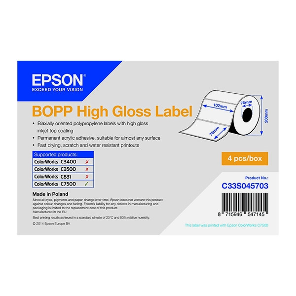 Epson C33S045703 BOPP high gloss label 102 x 76 mm (origineel) C33S045703 083346 - 1