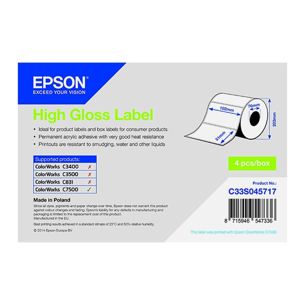 Epson C33S045717 high gloss label 102 x 51 mm (origineel) C33S045717 083304 - 1