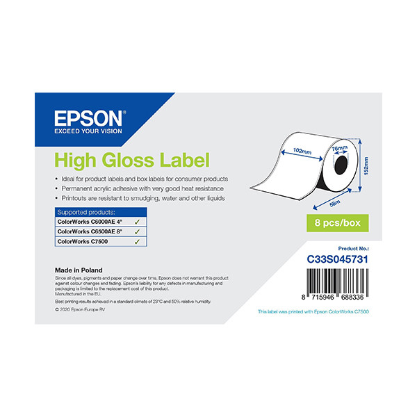 Epson C33S045731 high gloss doorlopende label 102 mm x 58 m (origineel) 083624 - 1