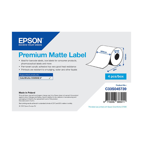 Epson C33S045739 premium matte linerless label 203 mm x 60 m (origineel) 083640 - 1