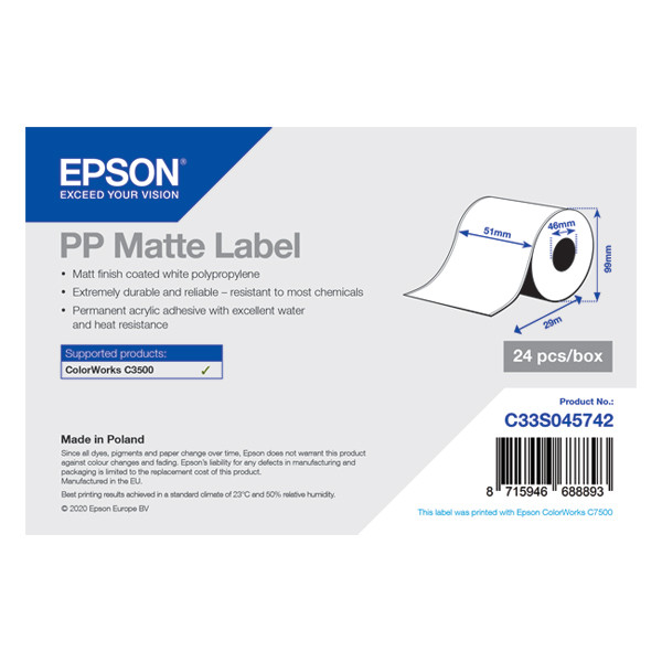 Epson C33S045742 PP matte label 51 mm x 29 m (origineel) C33S045742 083570 - 1
