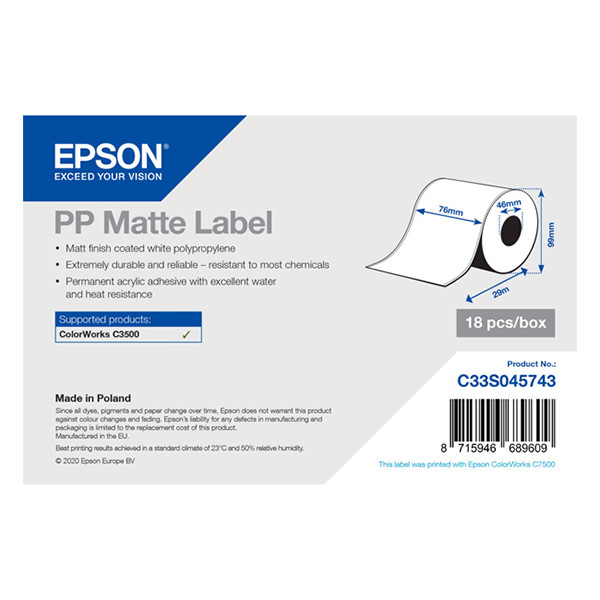 Epson C33S045743 PP matte label 76 mm x 29 m (origineel) C33S045743 083568 - 1