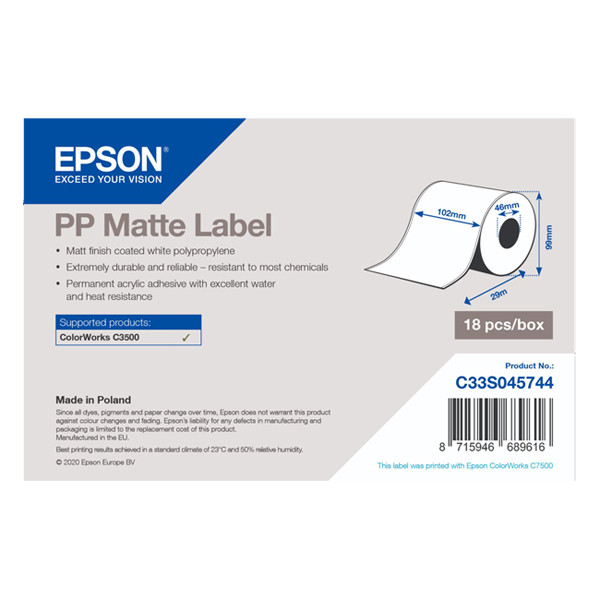 Epson C33S045744 PP matte label 102 mm x 29 m (origineel) C33S045744 083566 - 1