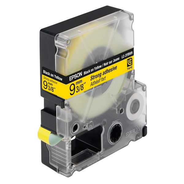 Epson LC-3YBW9 extra klevende tape zwart op geel 9 mm (origineel) C53S624404 083016 - 1