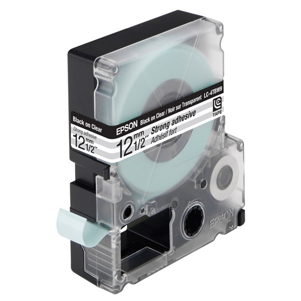 Epson LC-4TBW9 extra klevende tape zwart op transparant 12 mm (origineel) C53S625410 083040 - 1