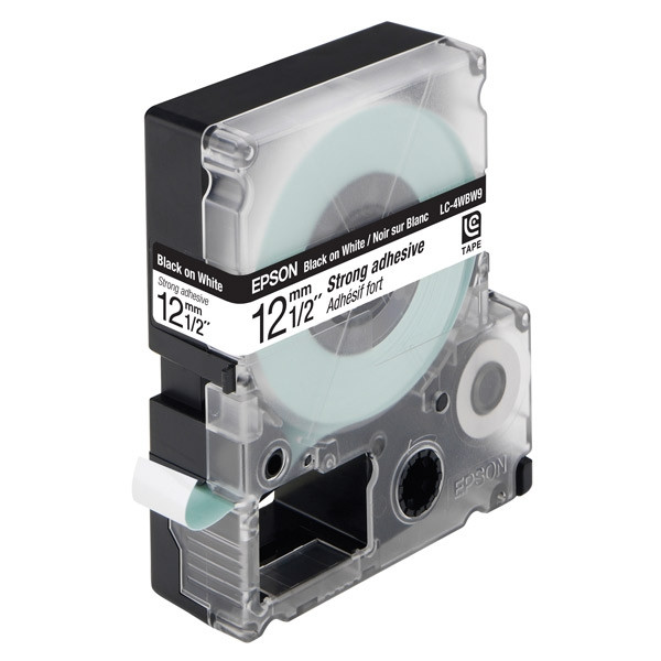 Epson LC-4WBW9 extra klevende tape zwart op wit 12 mm (origineel) C53S625411 083042 - 1