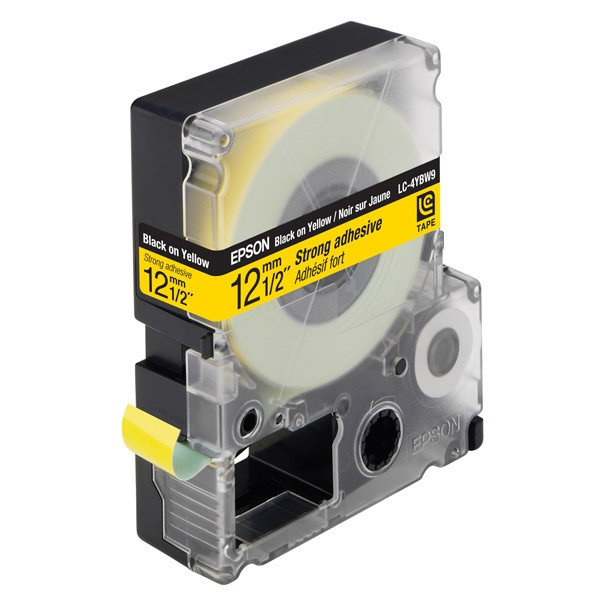 Epson LC-4YBW9 extra klevende tape zwart op geel 12 mm (origineel) C53S625409 083038 - 1