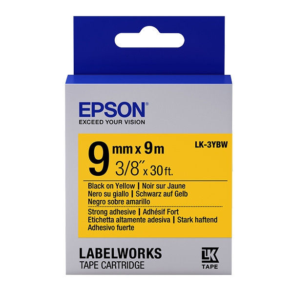 Epson LK-3YBW extra klevende tape zwart op geel 9 mm (origineel) C53S653005 083174 - 1