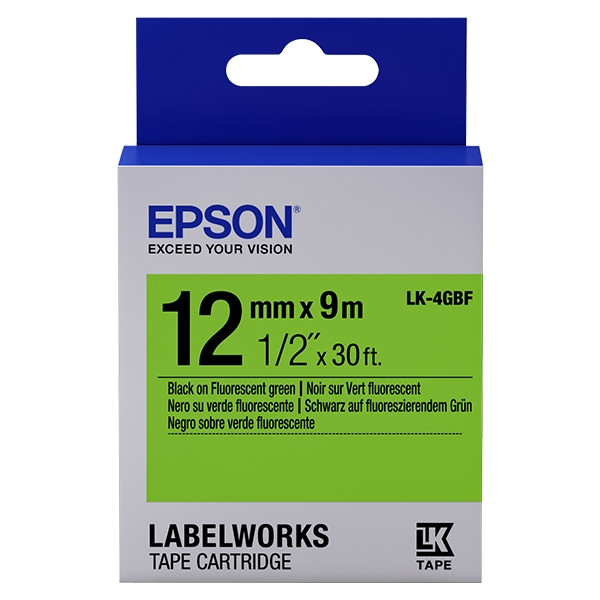 Epson LK-4GBF tape zwart op fluorescerend groen 12 mm (origineel) C53S654018 083202 - 1