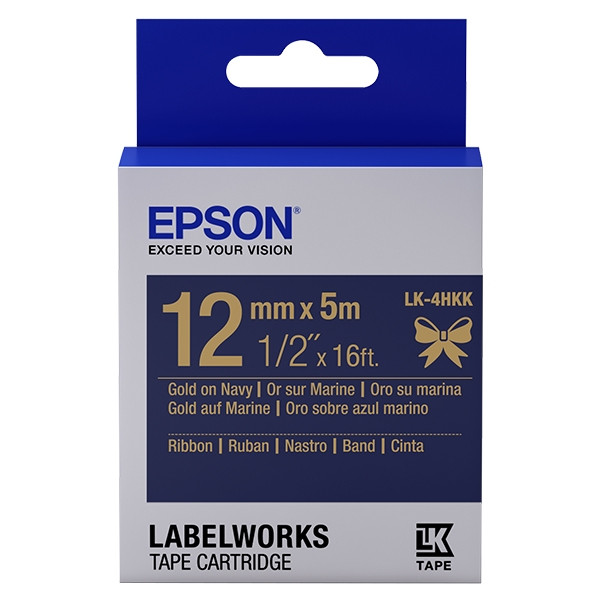 Epson LK-4HKK satijnlint tape goud op marineblauw 12 mm (origineel) C53S654002 083220 - 1