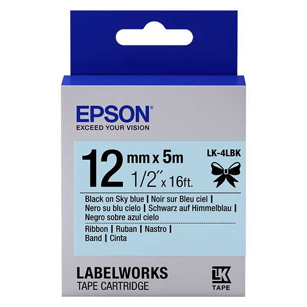 Epson LK-4LBK satijnlint tape zwart op lichtblauw 12 mm (origineel) C53S654032 083222 - 1