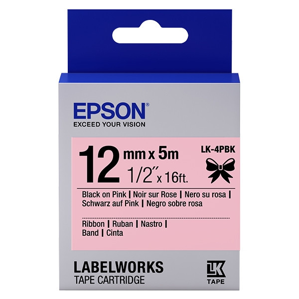 Epson LK-4PBK satijnlint tape zwart op roze 12 mm (origineel) C53S654031 083224 - 1