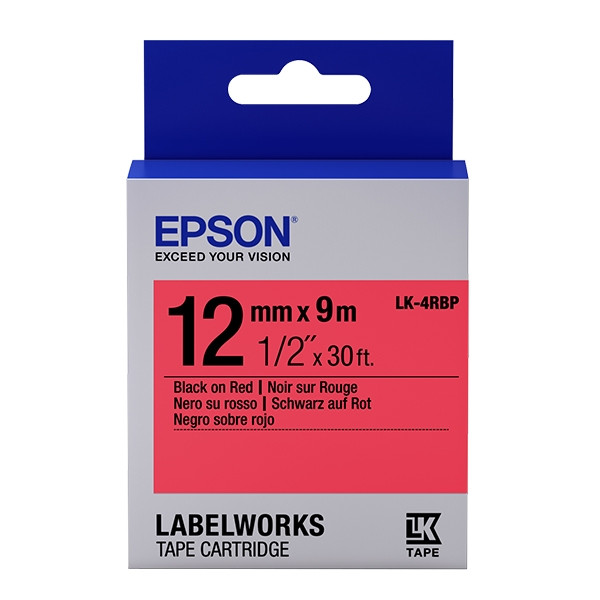 Epson LK-4RBP tape zwart op pastel rood 12 mm (origineel) C53S654007 083182 - 1