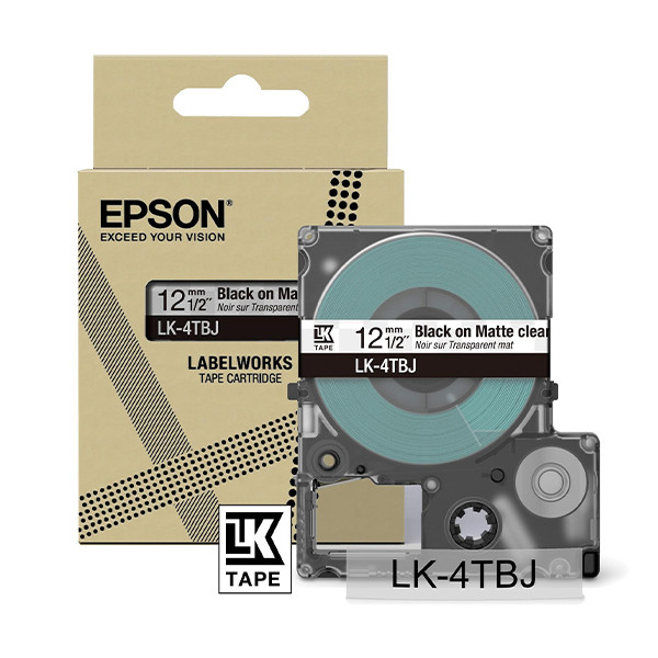 Epson LK-4TBJ matte tape zwart op transparant 12 mm (origineel) C53S672065 084452 - 1