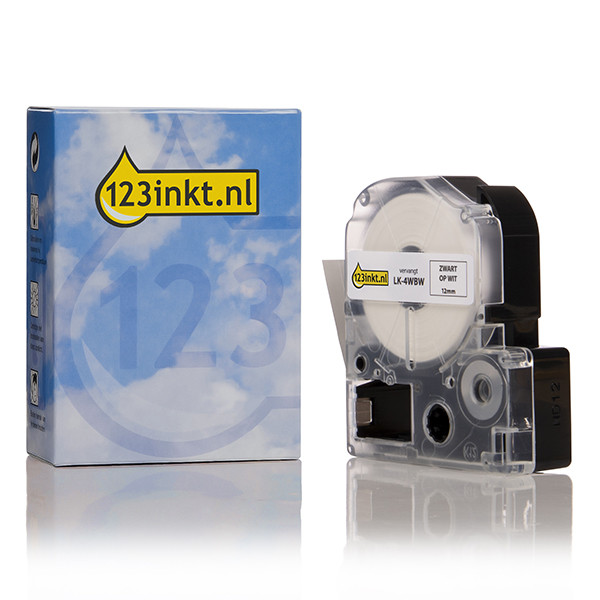 Epson LK-4WBW extra klevende tape zwart op wit 12 mm (123inkt huismerk) C53S654016C 083193 - 1