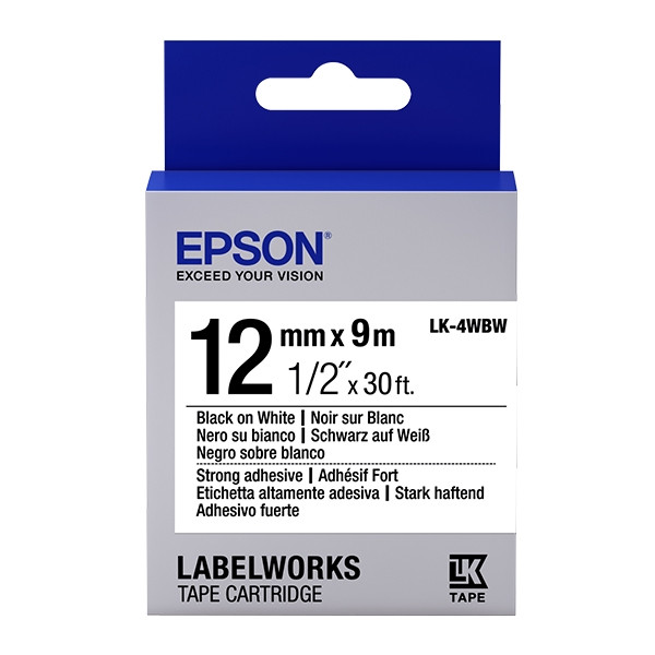 Epson LK-4WBW extra klevende tape zwart op wit 12 mm (origineel) C53S654016 083192 - 1