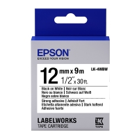 Epson LK-4WBW extra klevende tape zwart op wit 12 mm (origineel) C53S654016 083192