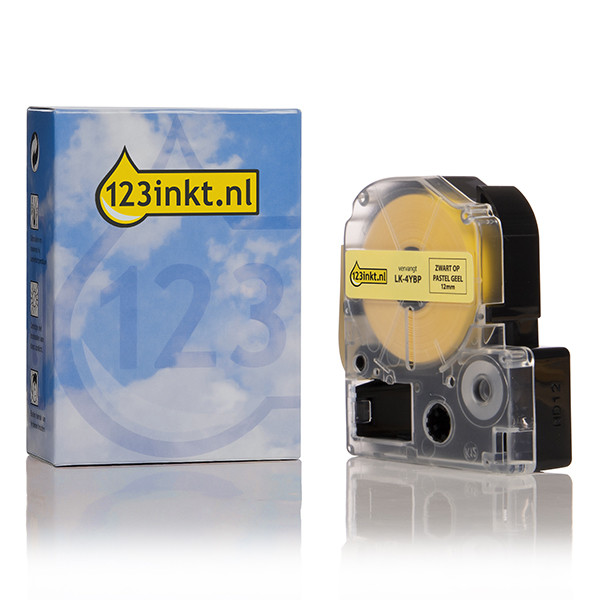Epson LK-4YBP tape zwart op pastel geel 12 mm (123inkt huismerk) C53S654008C 083185 - 1