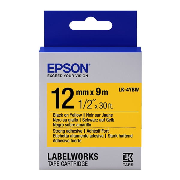 Epson LK-4YBW extra klevende tape zwart op geel 12 mm (origineel) C53S654014 083190 - 1