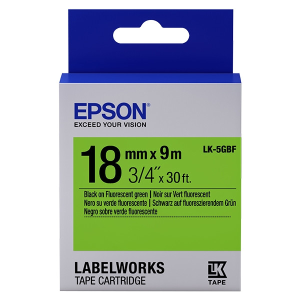 Epson LK-5GBF tape zwart op fluorescerend groen 18 mm (origineel) C53S655005 083250 - 1