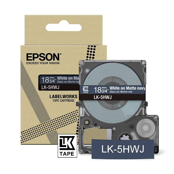 Epson LK-5HWJ matte tape wit op marineblauw 18 mm (origineel) C53S672085 084424 - 1