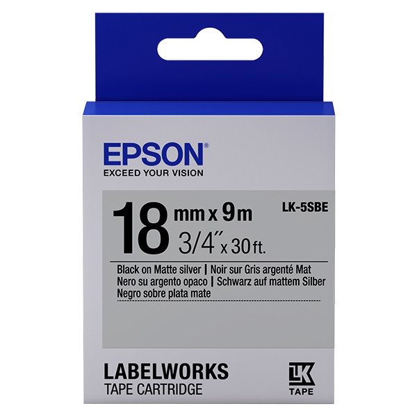 Epson LK-5SBE matte tape zwart op zilver 18 mm (origineel) C53S655013 083254 - 1