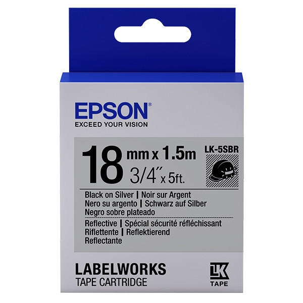 Epson LK-5SBR reflecterende tape zwart op zilver 18 mm (origineel) C53S655016 083228 - 1