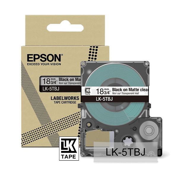 Epson LK-5TBJ matte tape zwart op transparant 18 mm (origineel) C53S672066 084390 - 1