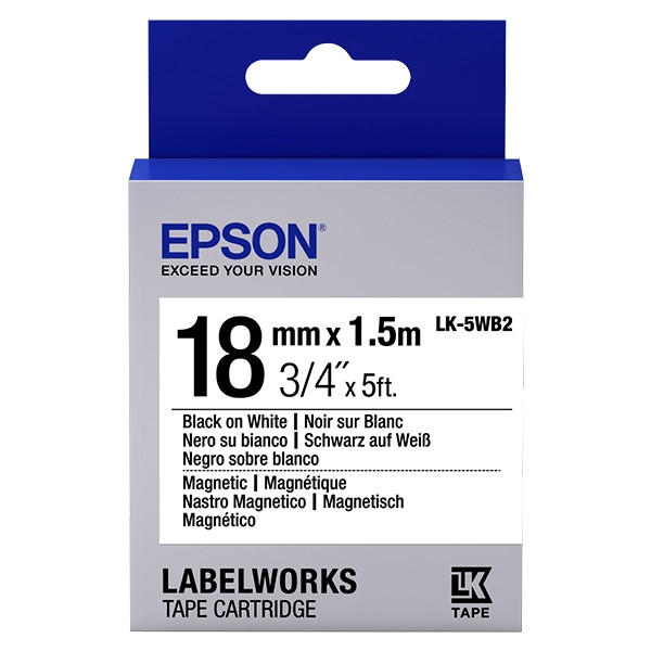 Epson LK-5WB2 magnetische tape zwart op wit 18 mm (origineel) C53S655001 083258 - 1