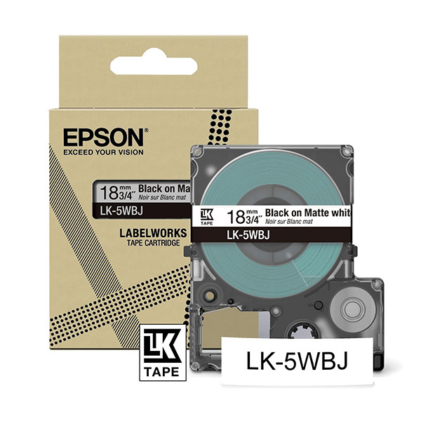 Epson LK-5WBJ matte tape zwart op wit 18 mm (origineel) C53S672063 084386 - 1