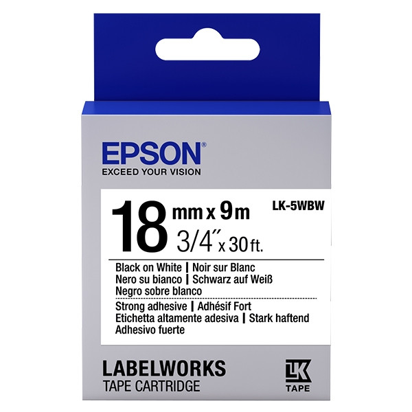 Epson LK-5WBW extra klevende tape zwart op wit 18 mm (origineel) C53S655012 083246 - 1