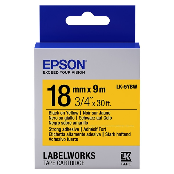 Epson LK-5YBW extra klevende tape zwart op geel 18 mm (origineel) C53S655010 083242 - 1