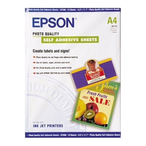 Epson S041106 photo quality zelfklevend inkjet papier 167 grams A4 (10 vel) C13S041106 064642 - 1