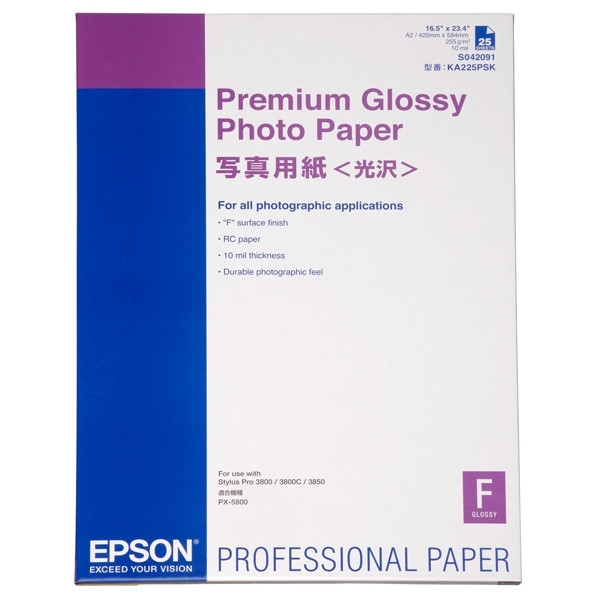 Epson S042091 premium glossy photo paper 255 grams A2 (25 vel) C13S042091 153042 - 1