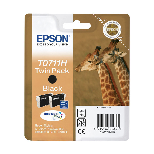 Epson T0711H inktcartridge zwart hoge capaciteit dubbelpak (origineel) 023105 - 1