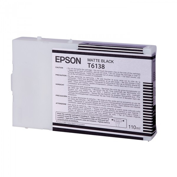 Epson T6138 inktcartridge mat zwart standaard capaciteit (origineel) C13T613800 026104 - 1