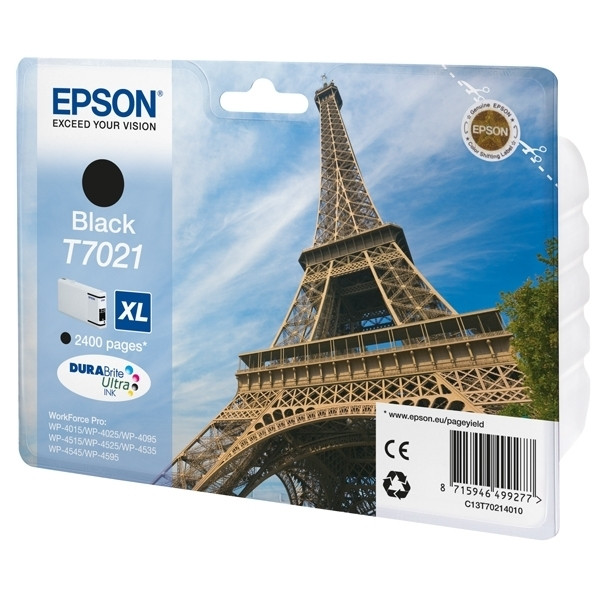 Epson T7021 inktcartridge zwart hoge capaciteit (origineel) C13T70214010 026412 - 1