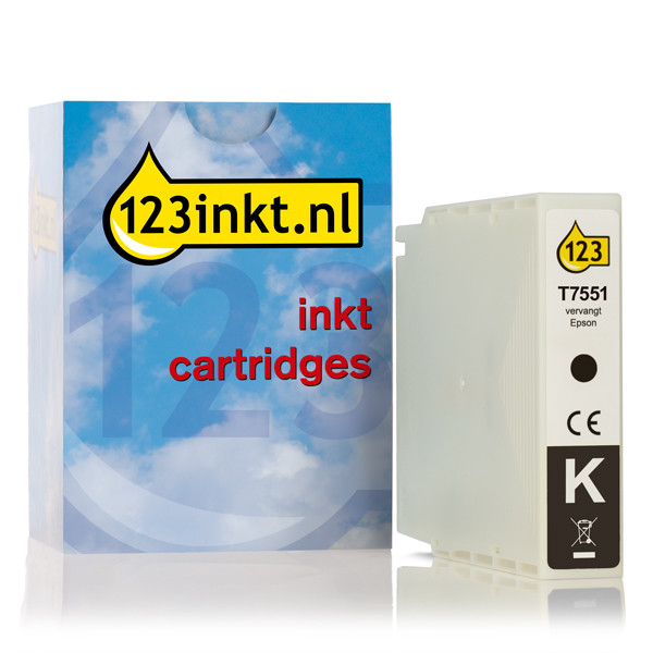 Epson T7551 inktcartridge zwart hoge capaciteit (123inkt huismerk) C13T755140C 026681 - 1
