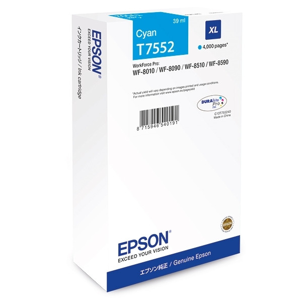 Epson T7552 inktcartridge cyaan hoge capaciteit (origineel) C13T755240 026682 - 1