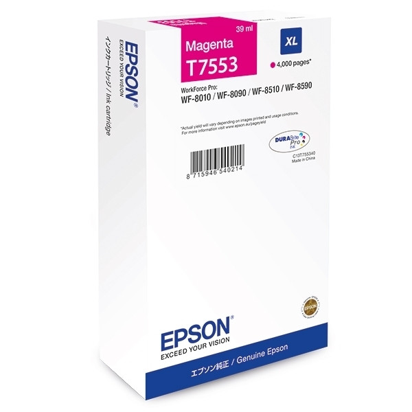 Epson T7553 inktcartridge magenta hoge capaciteit (origineel) C13T755340 026684 - 1