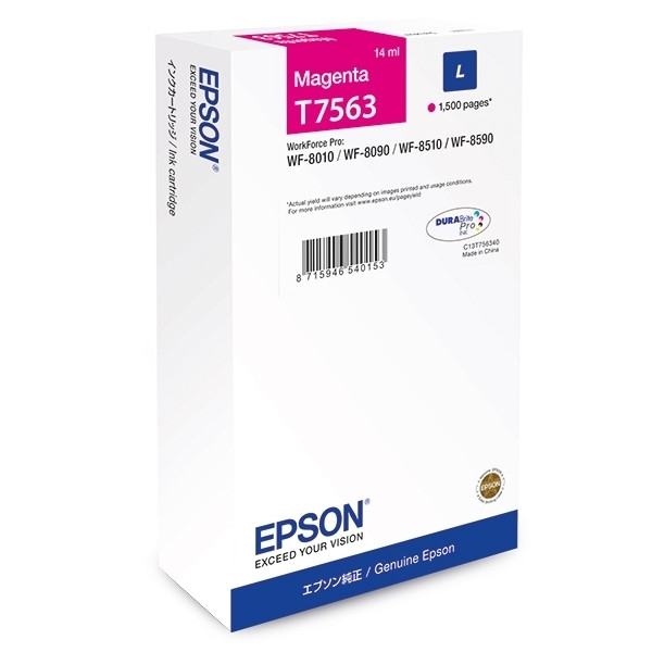 Epson T7563 inktcartridge magenta (origineel) C13T756340 026676 - 1