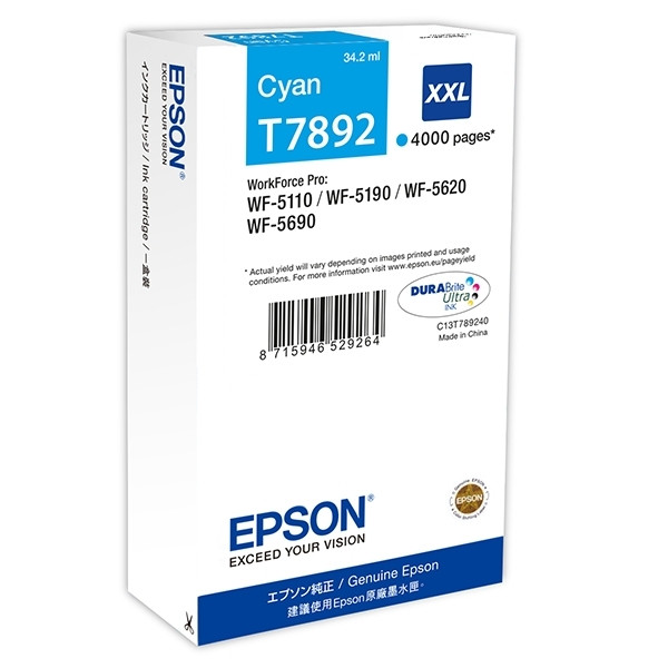 Epson T7892 inktcartridge cyaan extra hoge capaciteit (origineel) C13T789240 904762 - 1